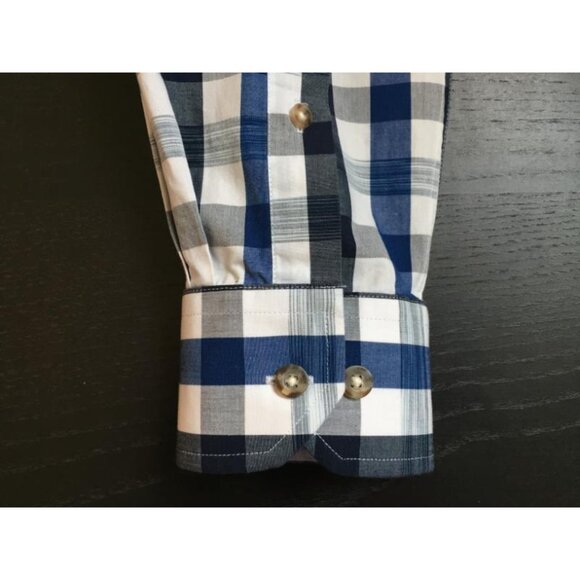 BEN SHERMAN Long Sleeve Shirt Mens Size Large Blue Black & White Plaid EUC - Picture 5 of 5